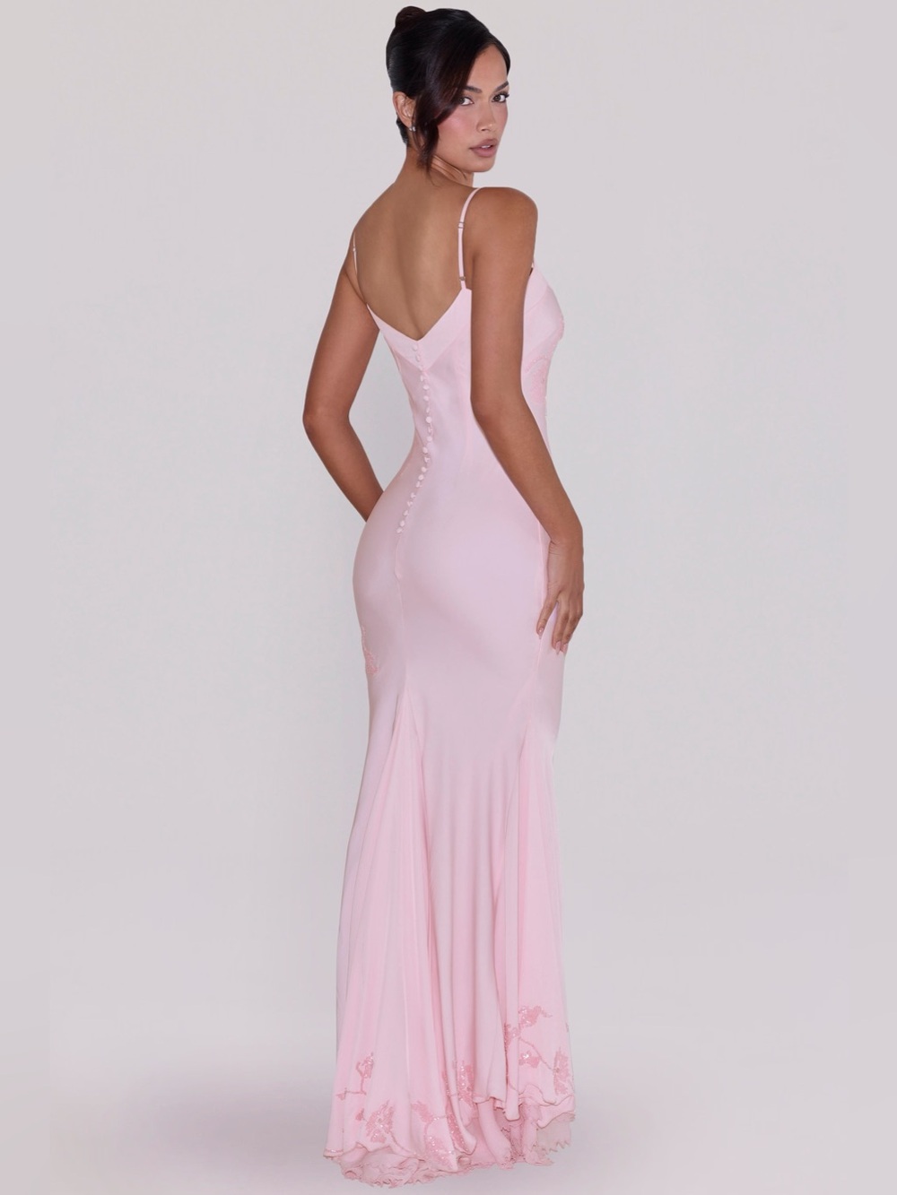 House of CB ANASTELLE Pink Hand Beaded Embellished Satin Maxi Dress NWOT - Picture 6 of 10